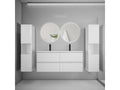 Ensemble meuble vasque L.120cm 2 tiroirs lavabo colonne LED miroir rond 60cm blanc TYLT98496