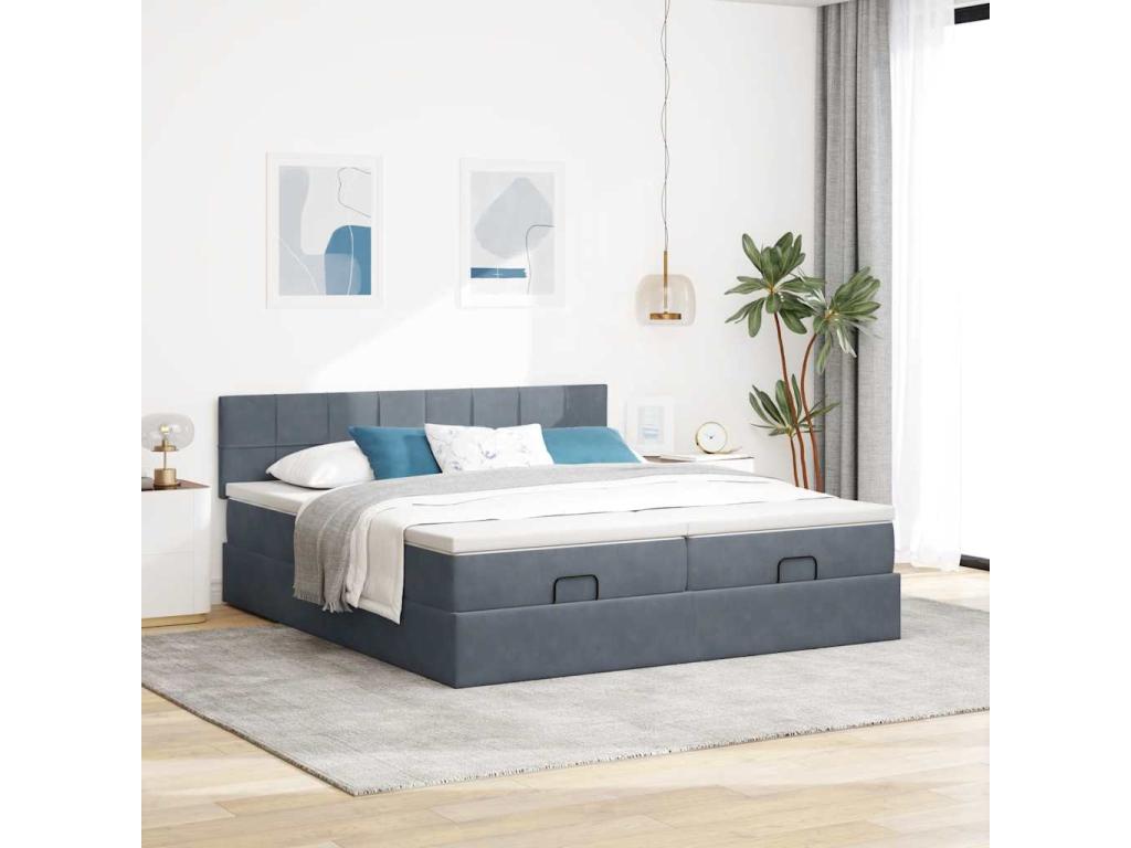 Cadre de lit ottoman avec matelas gris foncé 180x200cm velours URGV67665