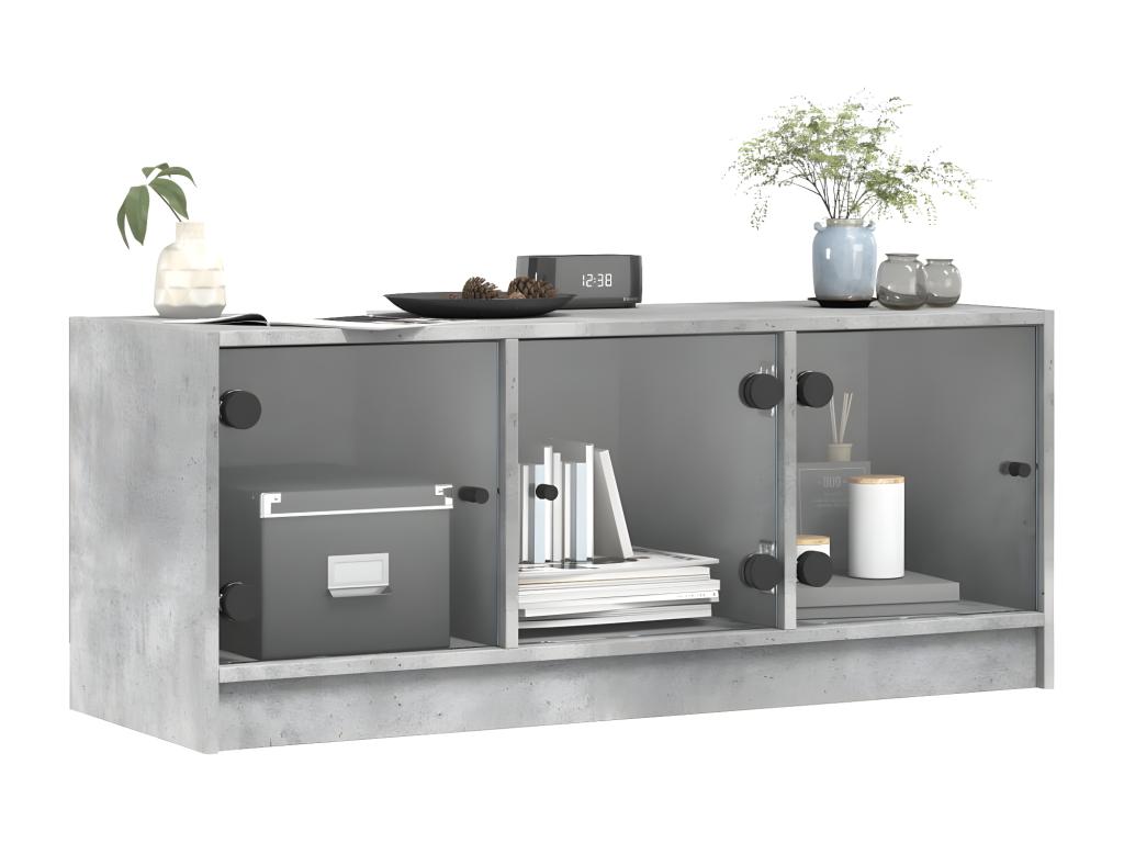 Meuble TV avec portes en verre gris béton 102x37x42 cm UCTR09504