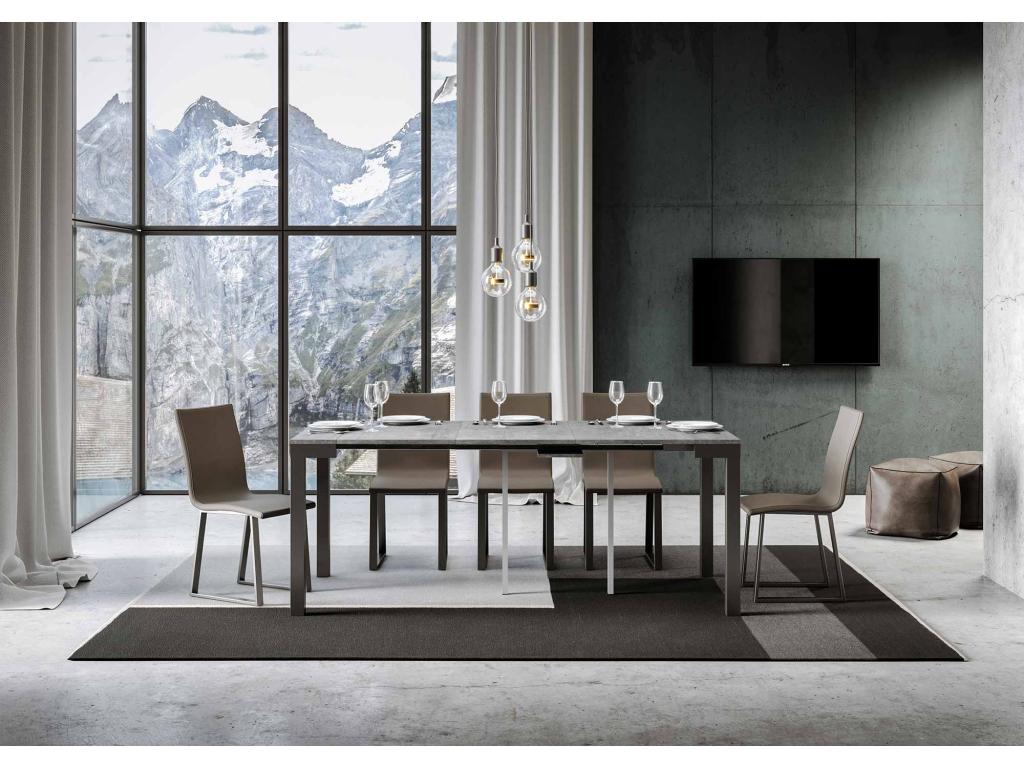 Console extensible 90x40/196 cm Everyday Small Evolution Gris Béton cadre Anthracite MNRE08056