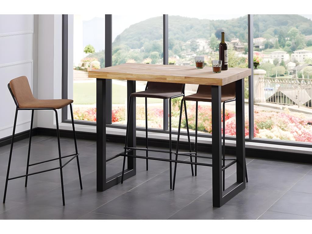 Table haute en bois coloris chêne nordique / pieds noir - Longueur 120 x profondeur 70 x Hauteur 100 cm AMRP57942