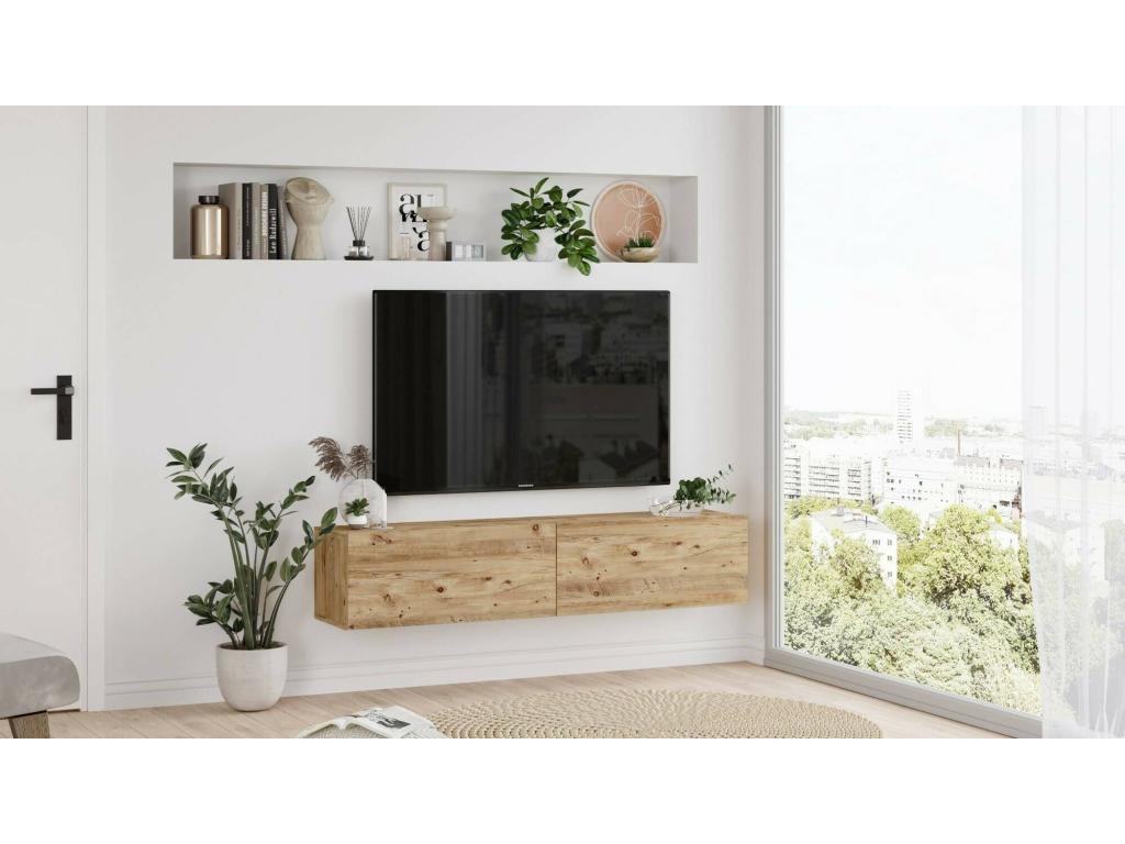 Meuble TV Boislis Buffet de salon Armoire basse pour TV Base murale de rangement 140x32h29 cm Chêne VNLH31354