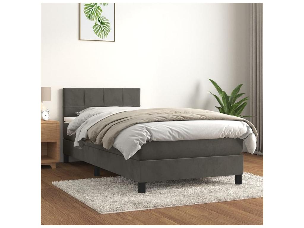 Sommier à Boislis de lit et matelas Gris foncé 90x200 Velours UJZF24934