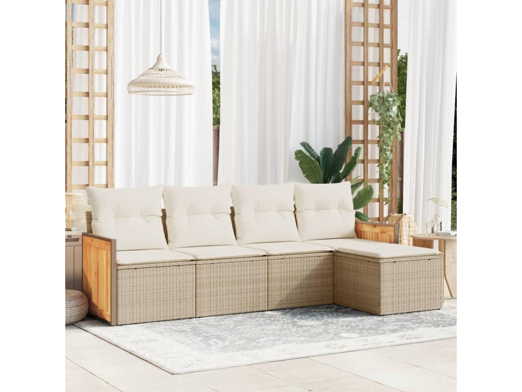 Salon de jardin avec coussins 5 pcs beige résine tressée VFQE15974
