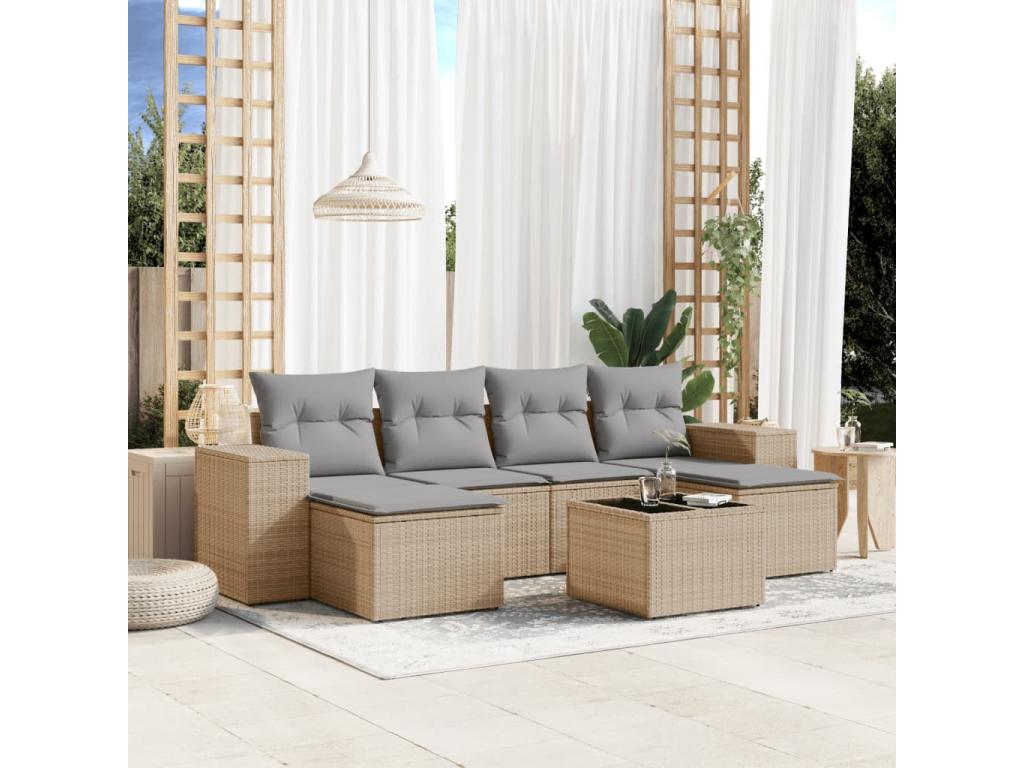 Salon de jardin avec coussins 7 pièces beige résine tressée XPMD92915