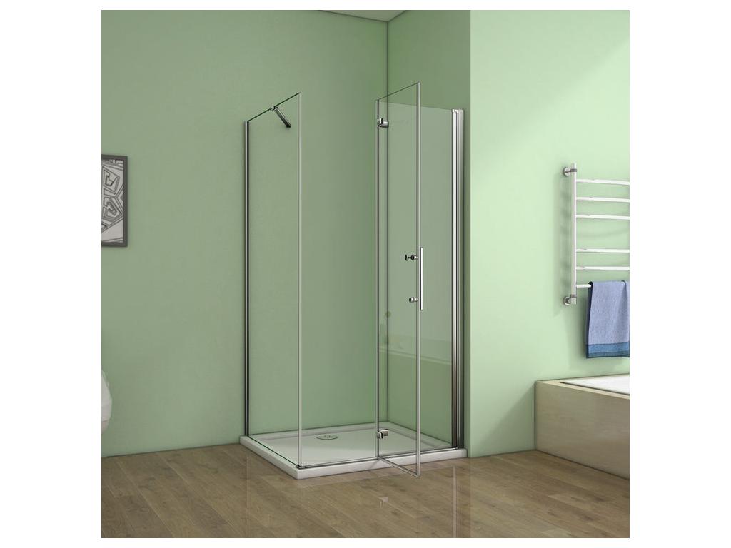 Cabine de douche pivotante et pliante 70x90x185cm en verre 6mm anticalcaire porte de douche latérale avec barre fixé d'angle IQMQ90281