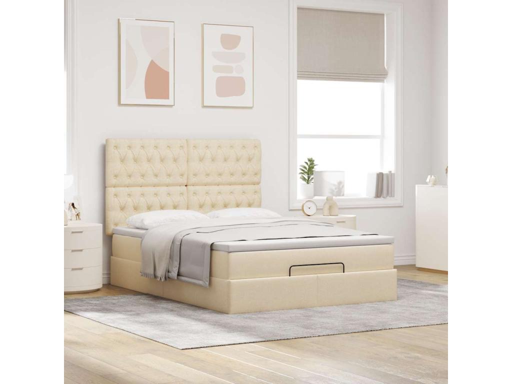 Cadre de lit ottoman avec matelas crème 140x200 cm tissu GHMN19480