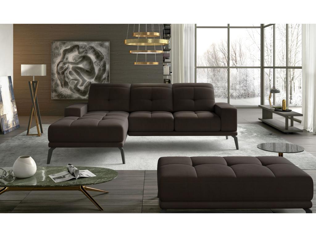 Canapé d'angle gauche 5 places velours marron Torpille 265cm NUWR05789