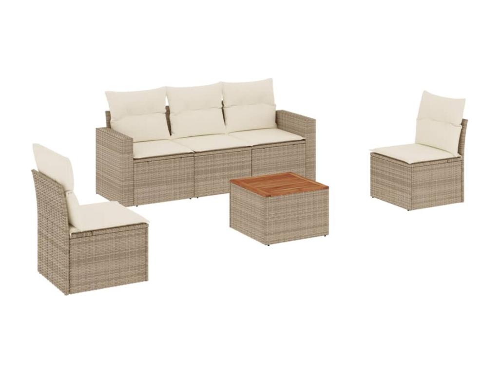 Salon de jardin avec coussins 6 pcs beige résine tressée HAUB74815