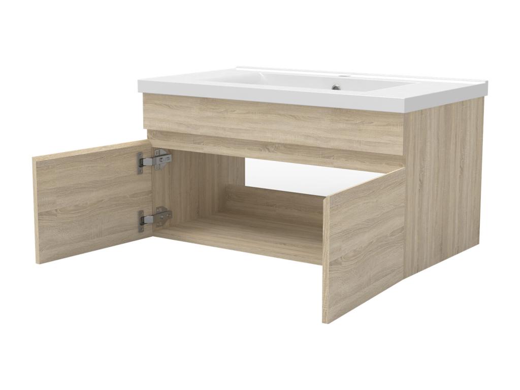 Ensemble meuble Salle de Bain 60cm Chêne Boislis simple vasque miroir lumineux 3 couleurs dimmable VYLN58237