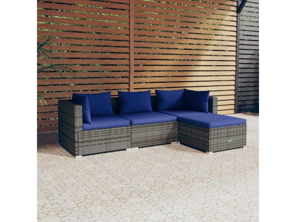 Salon de jardin 4 pcs avec coussins résine tressée gris QSLA11170