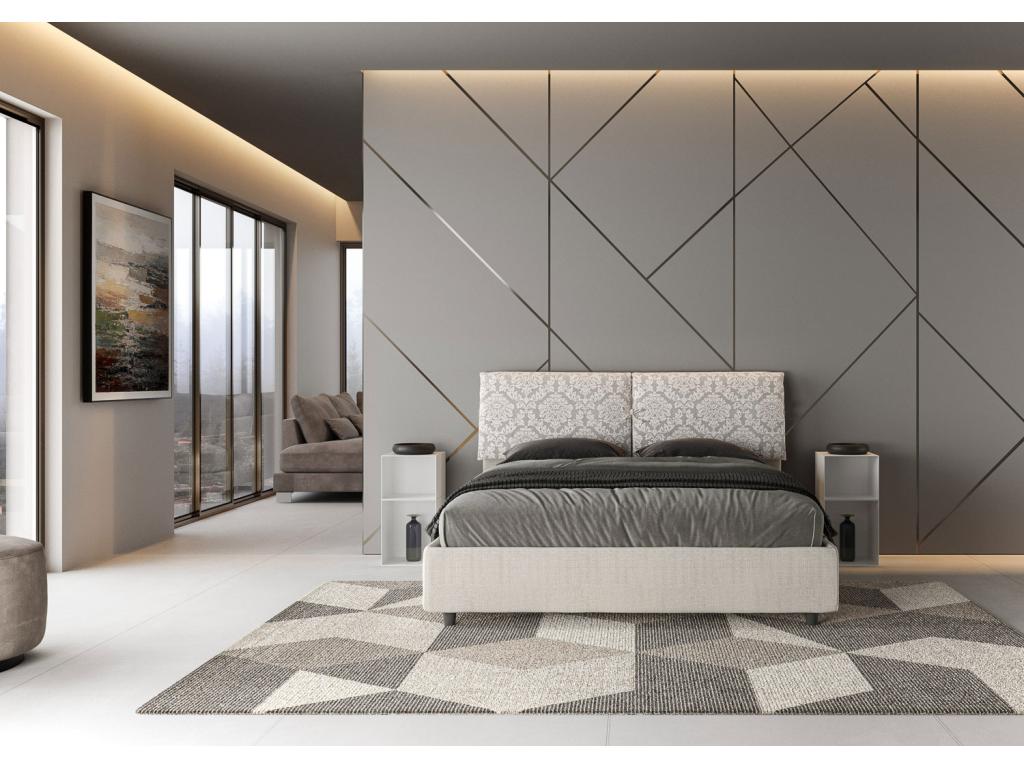 Lit coffre rembourrée 160x200 tissu Boislis 1 blanc Boislis BRUJ69148