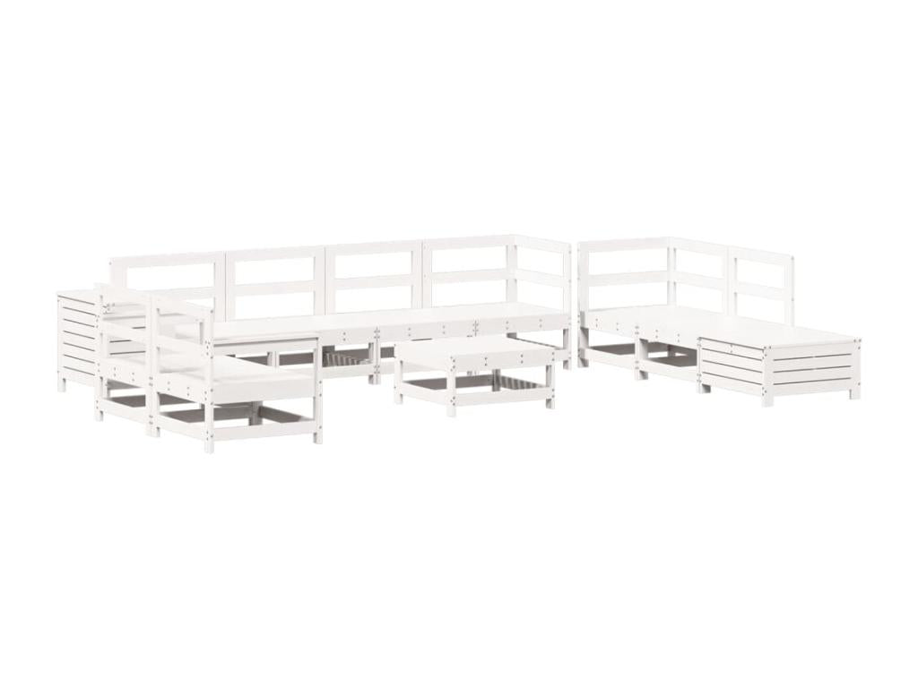 Salon de jardin 11 pièces blanc bois massif de pin FDFM78555