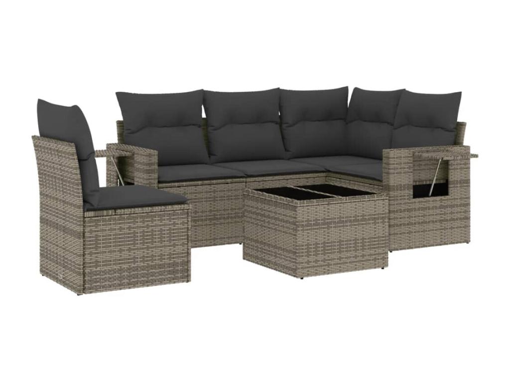 Salon de jardin 6 pcs avec coussins noir résine tressée INCL98101
