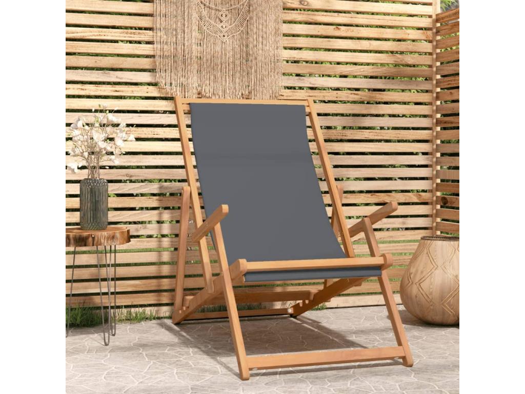 Chaise de plage pliable Bois de teck solide Gris PKDX76670
