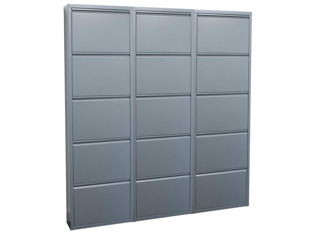 Boislis Armoire à chaussures à 15 rabats/portes en métal gris- Livré entièrement monté. STQP27443