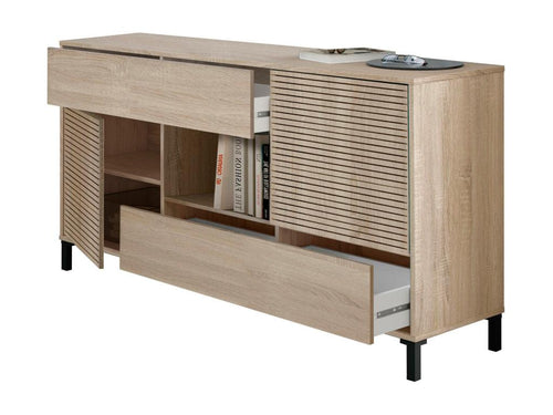 Buffet Boislis Buffet de salon Meuble TV Buffet avec pieds pour salon Armoire moderne avec 2 portes 151x41h80 cm Chêne HUVK83398