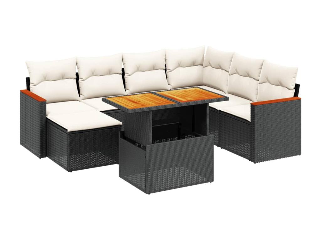 Salon de jardin 8 pièces avec coussins noir résine tressée VNEZ53069
