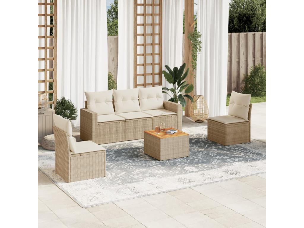 Salon de jardin avec coussins 6 pcs beige résine tressée HAUB74815