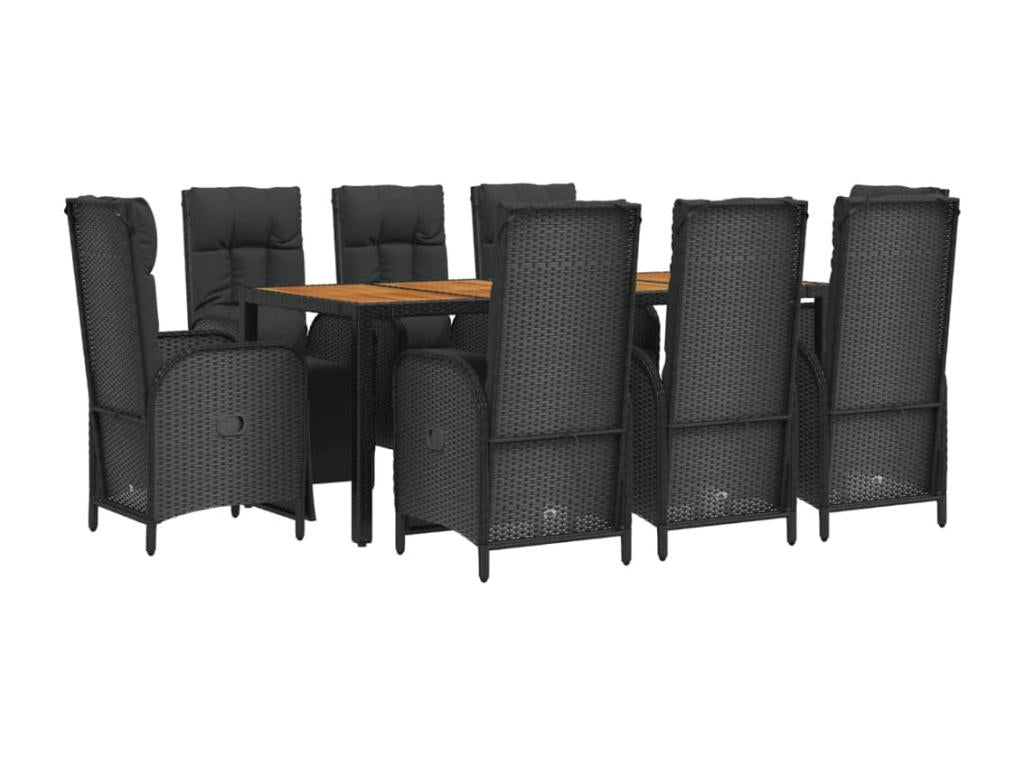 Mobilier à dîner de jardin 9 pièces et coussins noir résine tressée EVRC64339