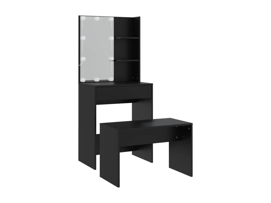 Ensemble de coiffeuse avec LED Noir Bois d'ingénierie UZFD43610