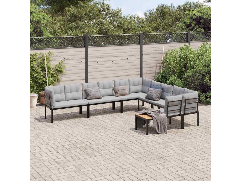 Salon de jardin avec coussins 6 pièces noir acier enduit de poudre WKGP94722