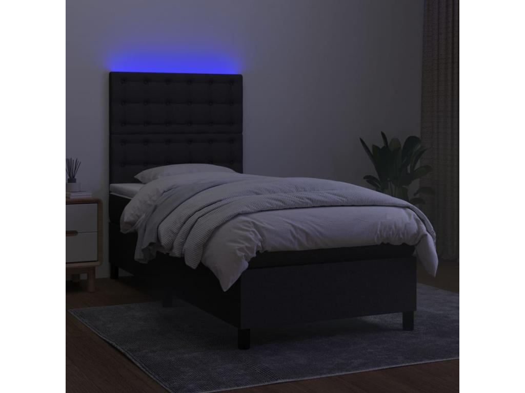 Sommier à Mobenze de lit avec matelas et LED Noir 90x200cm Tissu FBYZ56029