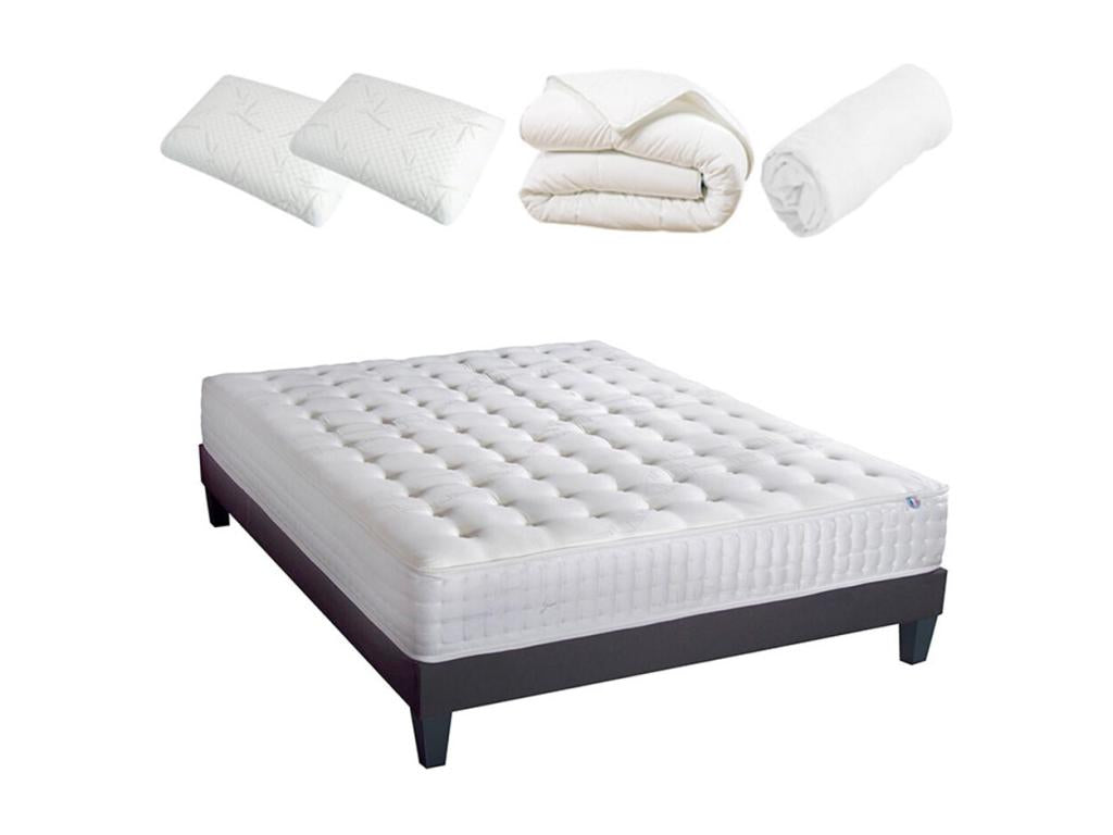 Boislis LITERIE - Pack Prêt à dormir CHÂTELET 140x200 cm - Matelas Mémoire de forme Sommier Accessoires GJQJ39751