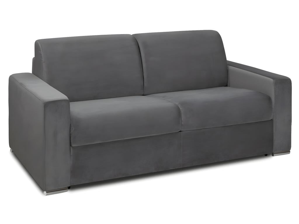 Canapé 2 places convertible express en velours anthracite - Couchage Boislis larges 120 cm - Matelas 14 cm avec mémoire de forme Boislis AJQZ60947