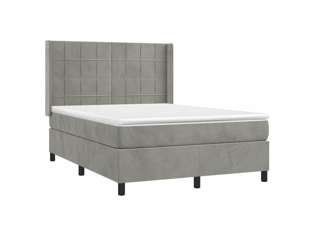 Sommier à Boislis de lit et matelas Gris clair 140x190 Velours WOWR06709