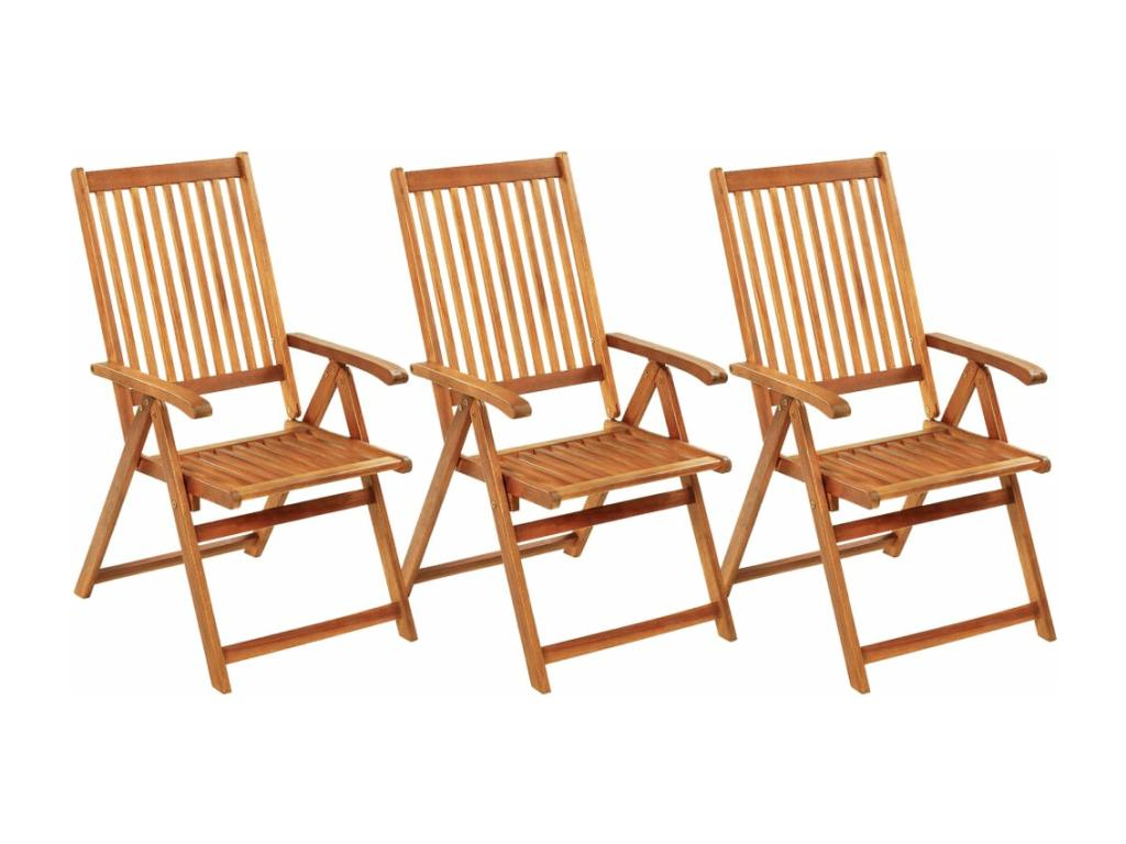 Chaises pliables de jardin 3 pièces avec coussins Bois d'Boislis WVFX91522