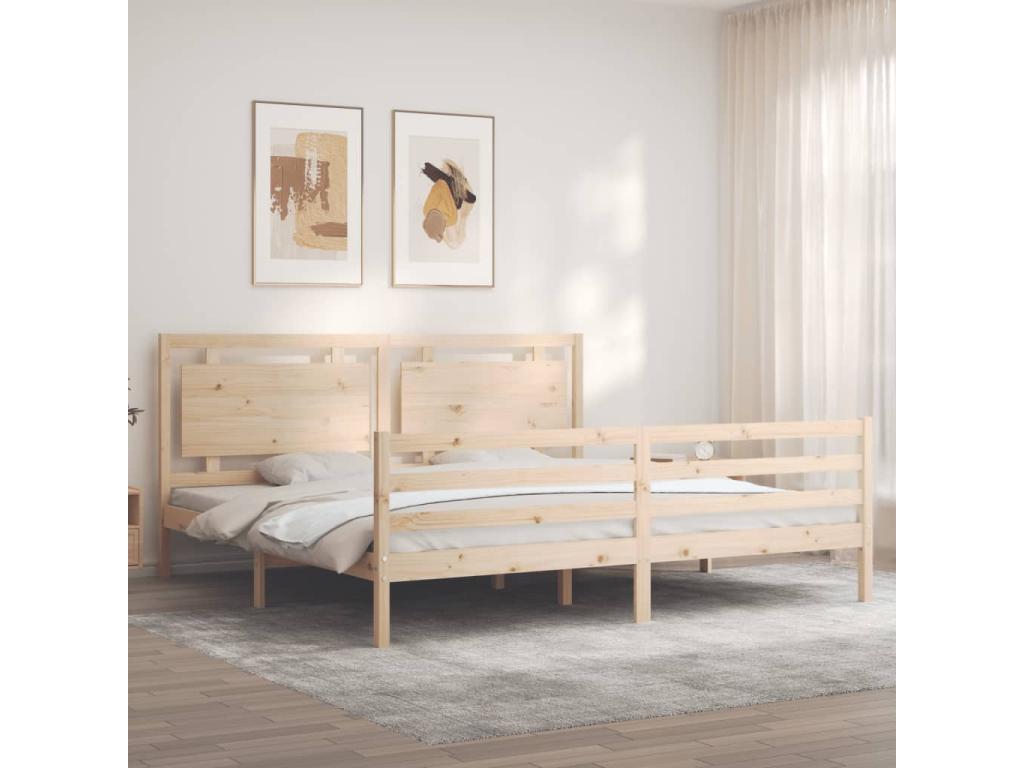 Cadre de lit avec tête de lit 200x200 cm bois massif XNGR81572