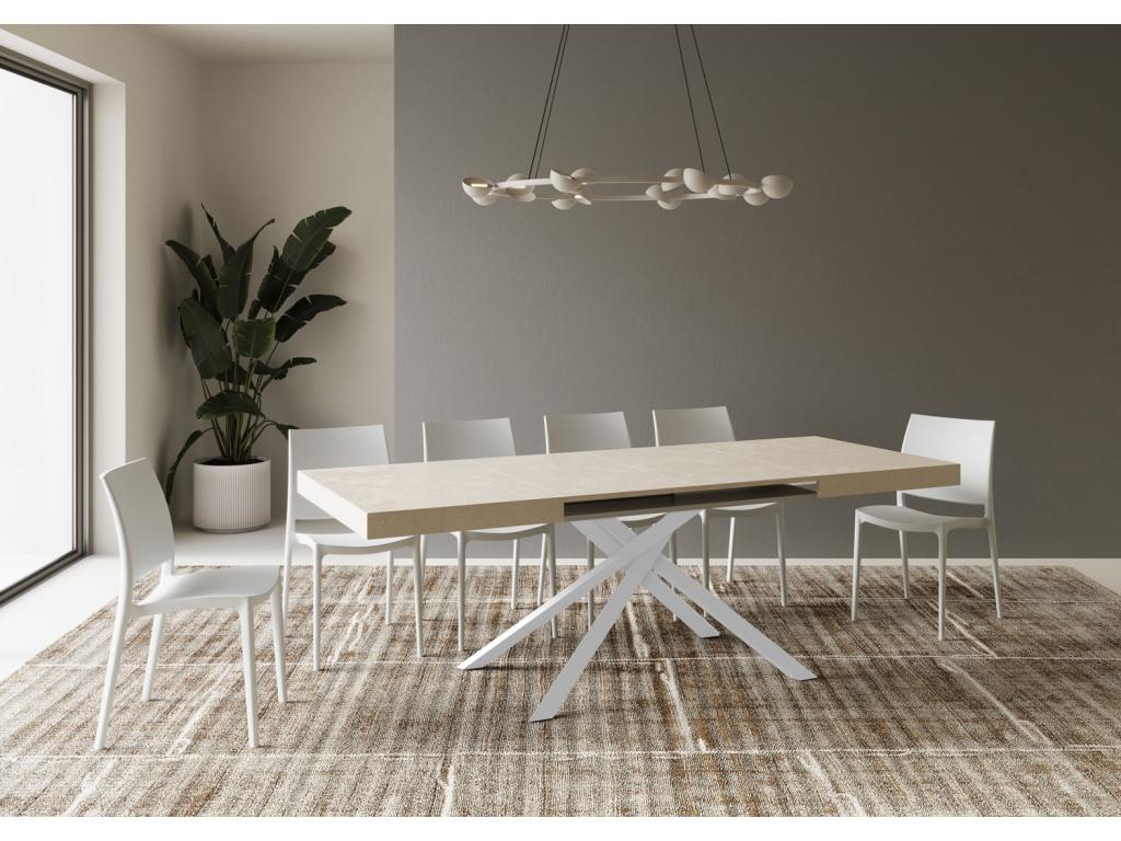 Table extensible 90x140/400 cm Karida cachemire pieds blancs YEAL30858