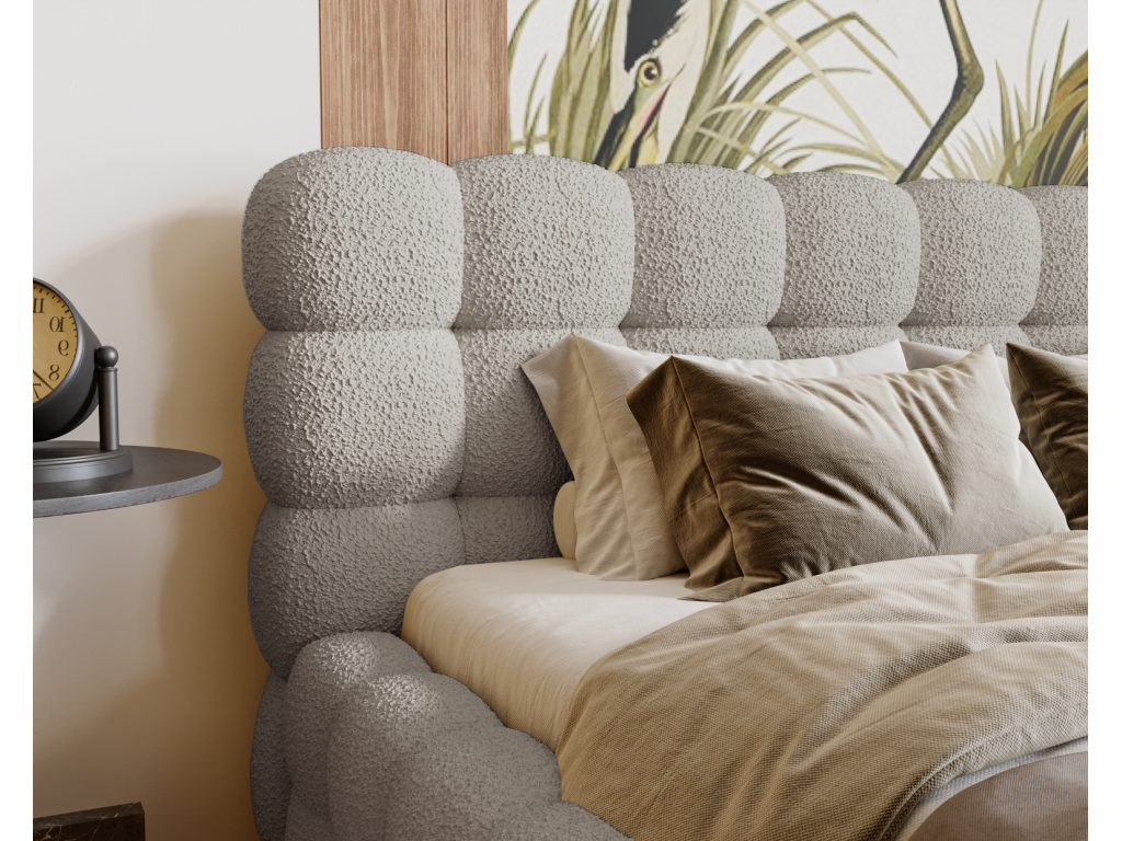 Boislis Lit Boislisé Parlas Bis - Lit double 200x200 avec Sommier à Boislis Rangement - tissu bouclé Gris clair Anthologie 15 MGBF17400