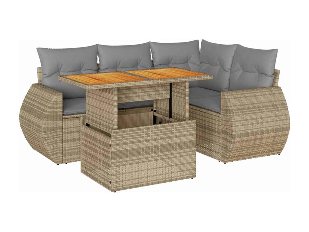 Salon de jardin avec coussins 5 pièces beige résine tressée OIUC11280