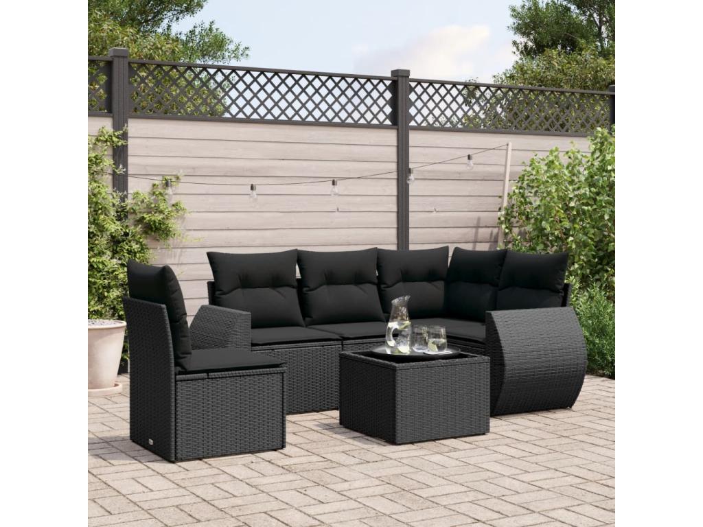Salon de jardin 6 pcs avec coussins noir résine tressée XBID76565