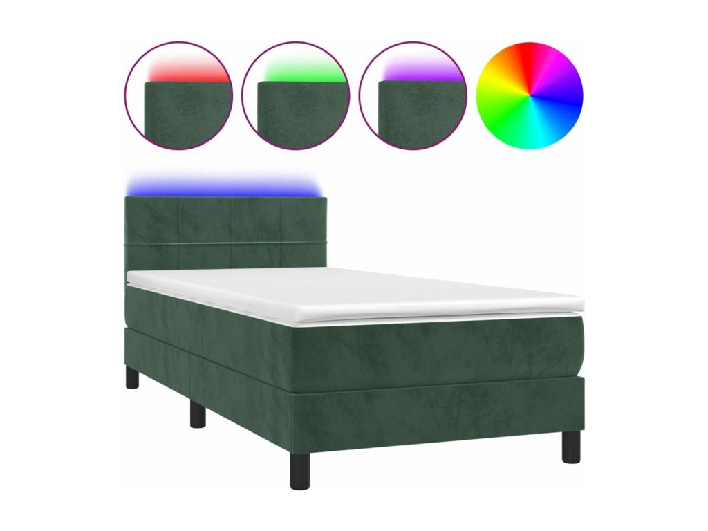 Sommier tapissier et matelas et LED Vert foncé 90x190cm Velours PWBO40175