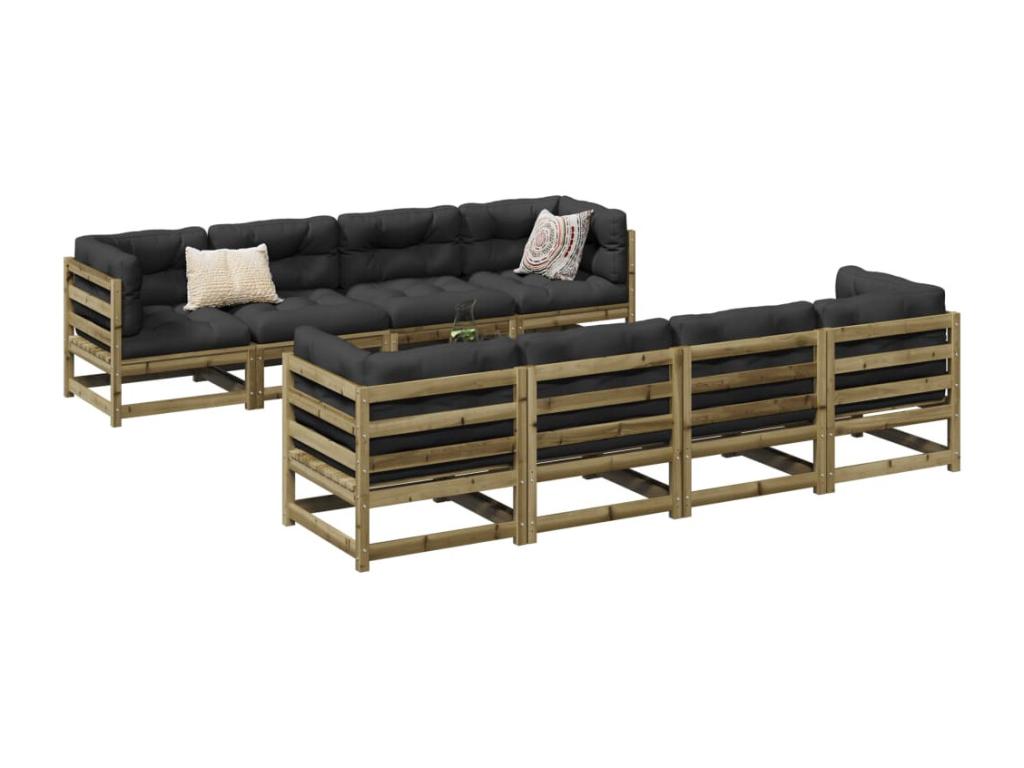 Salon de jardin 9 pièces avec coussins bois de pin imprégné EEBL60369