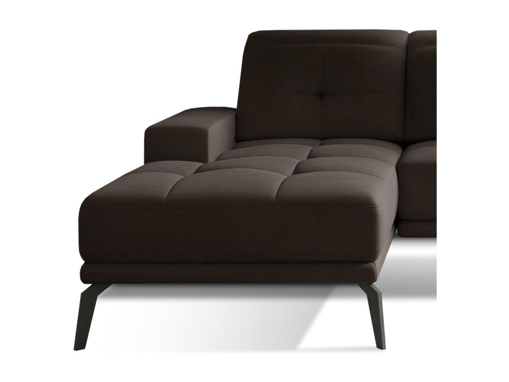 Canapé d'angle gauche 5 places velours marron Torpille 265cm NUWR05789