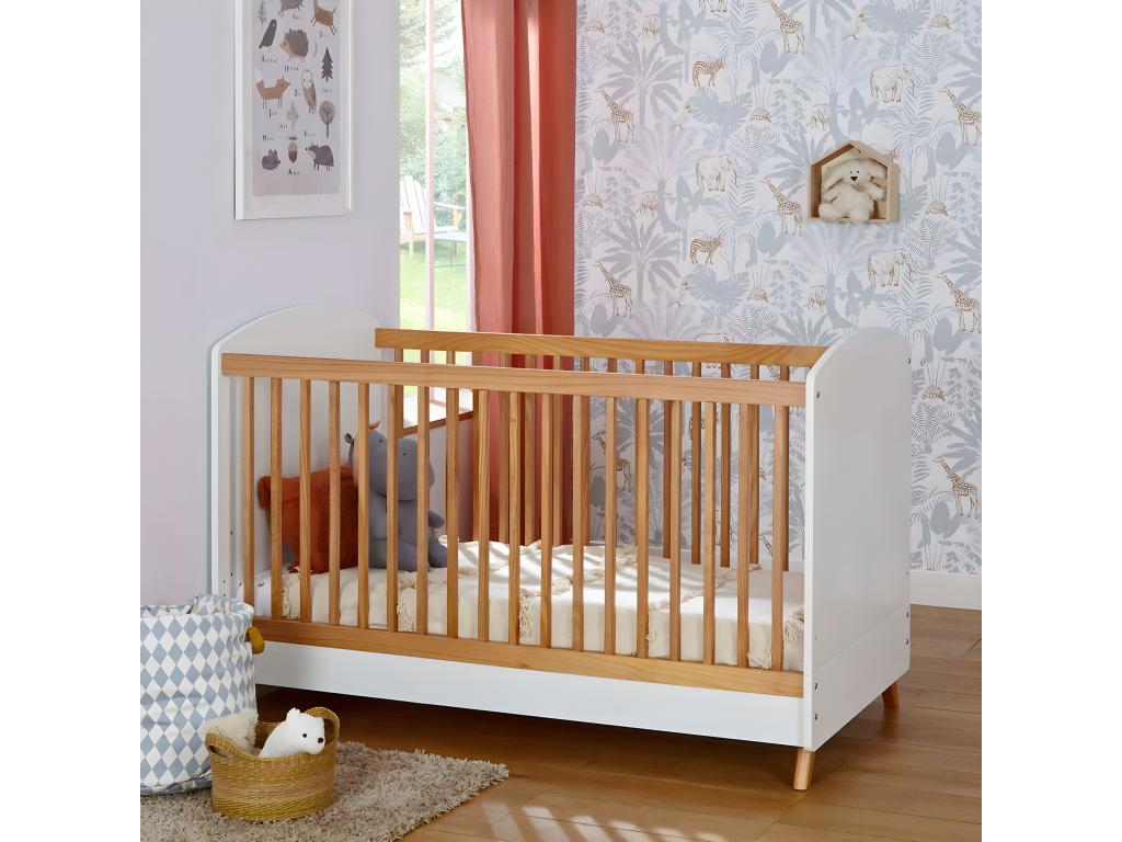 Pack lit bébé évolutif avec matelas 70x140 cm panneaux de fibres blanc et noisette Boislis UODS44978