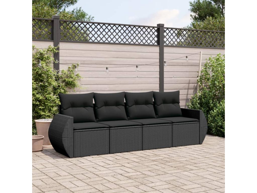 Salon de jardin 4 pcs avec coussins noir résine tressée DRHM62482