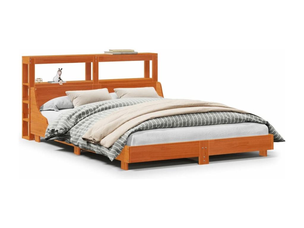 Cadre de lit sans matelas cire marron 160x200cm bois pin massif UEBV15667