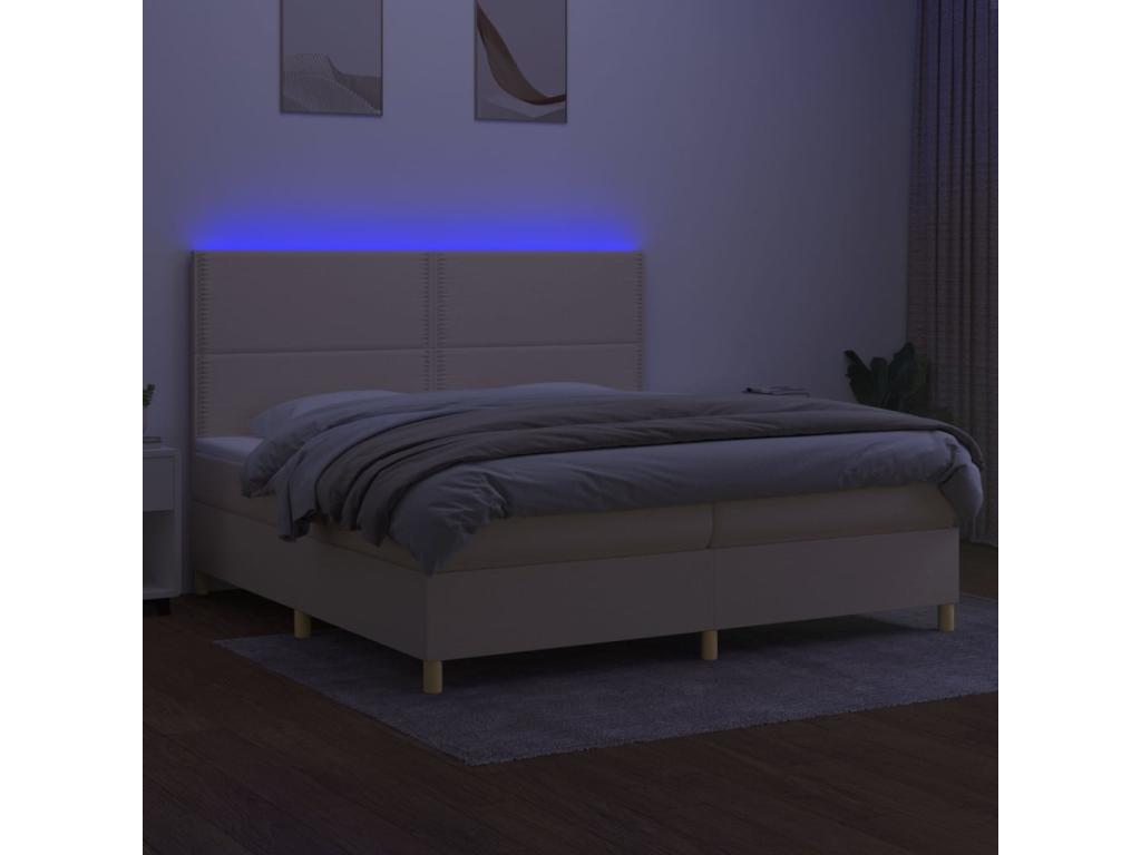 Sommier tapissier et matelas et LED Crème 200x200 cm Tissu UNSL19405