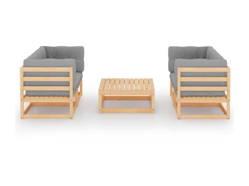 Salon de jardin 5 pcs avec coussins Bois de pin massif 31 FMVS55954