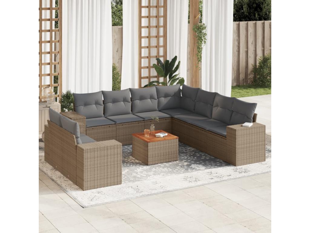Salon de jardin avec coussins 10 pcs beige résine tressée ITIR40192