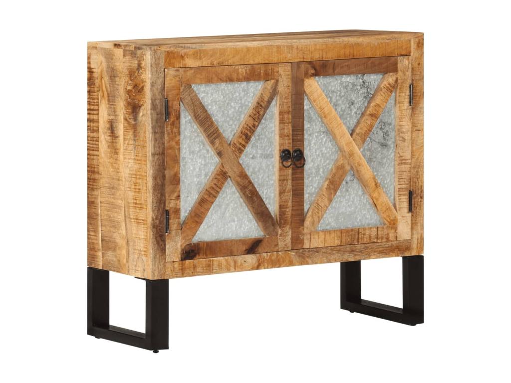 Buffet 80x30x71 cm bois de manguier brut massif et métal CLKW30086