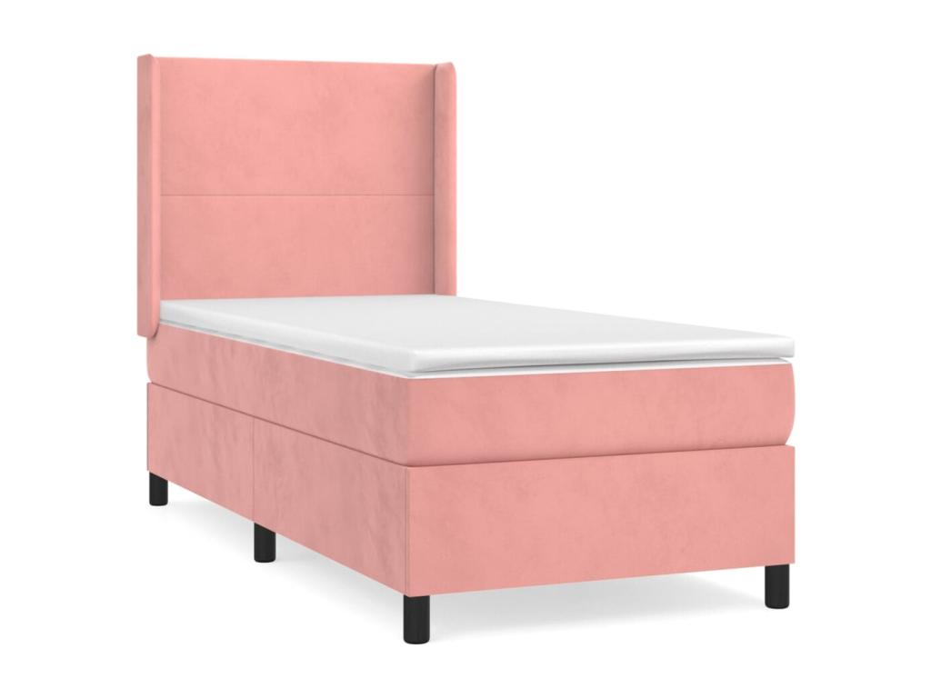 Lit à sommier tapissier avec matelas Rose 100x200 cm Velours BPVN10566
