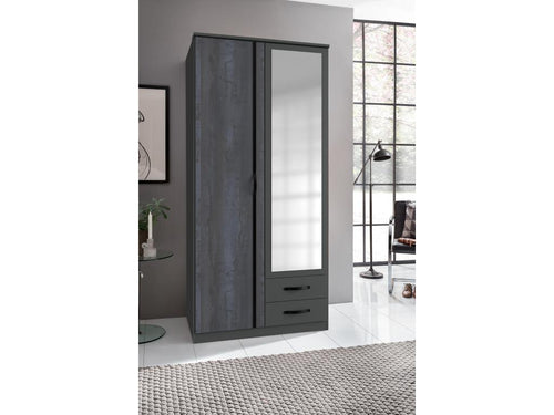 Armoire meuble de rangement coloris Graphite rechampis noir - L- 91 x H- 199 x P- 58 cm JSVN62281