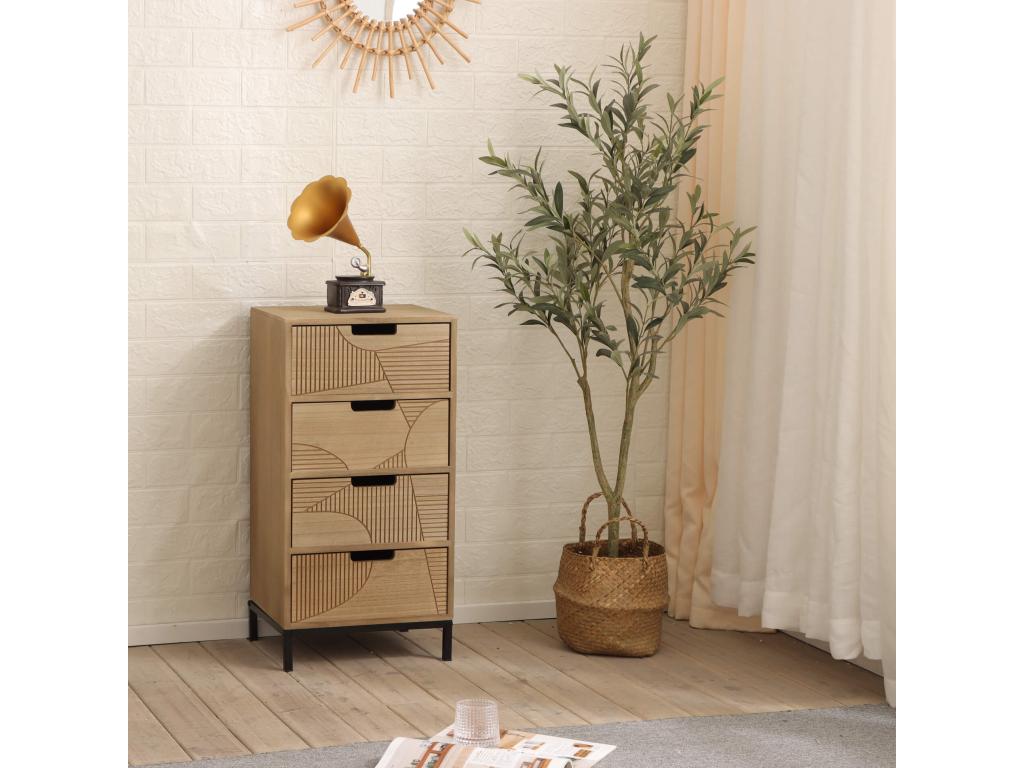 Commode Moderne avec 3 Tiroirs Sculpté Bois Métal EDXC10265