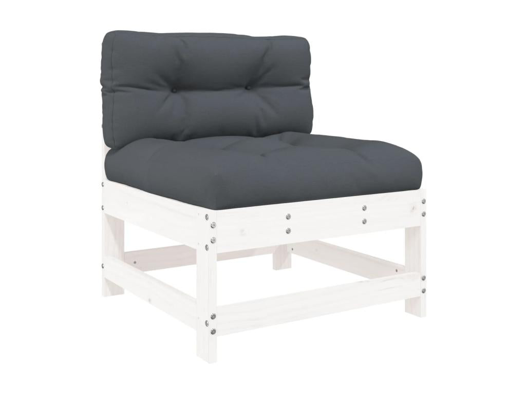 Salon de jardin 5 pièces avec coussins blanc bois massif YHMV18296